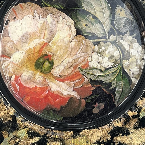 Vintage Signed Lesley Roy Gold Glass Floral Plate - Picture 4 of 7